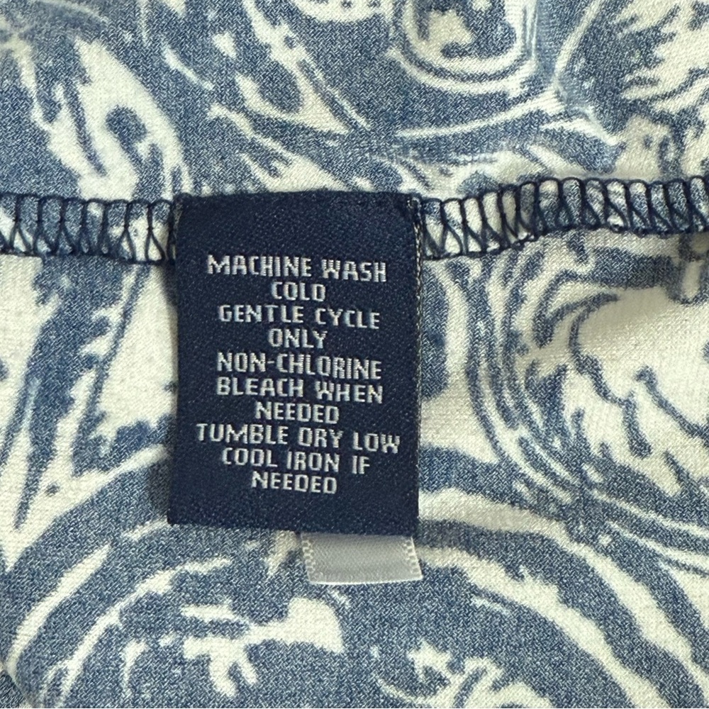 Chaps Navy White Paisley Cowl Neck Sleeveless Stretch Blouse Top M - Picture 6 of 7